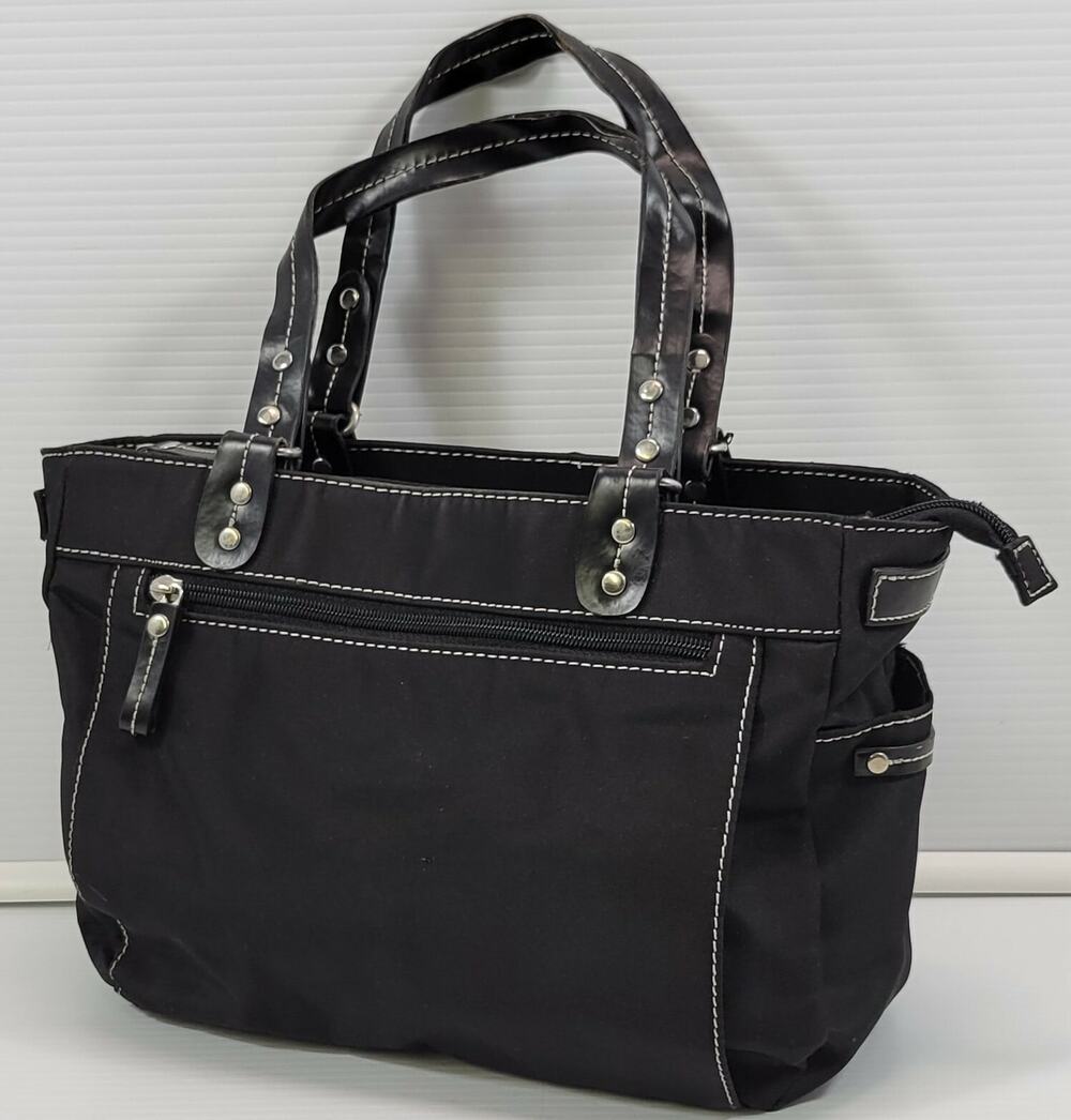 Gianni Black Polyester Bag Purse White Stitching Baguette Handbag